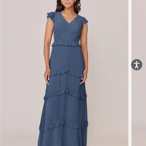 Elegant Blue Ruffle Maxi Dress